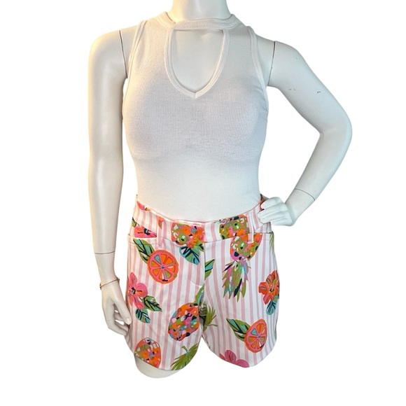 Spartina 449 Bright Floral Fruit Printed Pink White Stripe Short Vacation Preppy - Picture 1 of 12